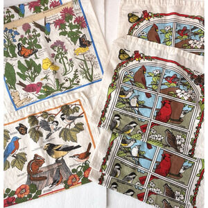 Vintage Lot Of 7 National Wildlife Federation Calendar Tea Towels Birds Flowers